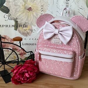 Disney Pink Sequin Kids Mini Backpack with Bow and Ear Accents